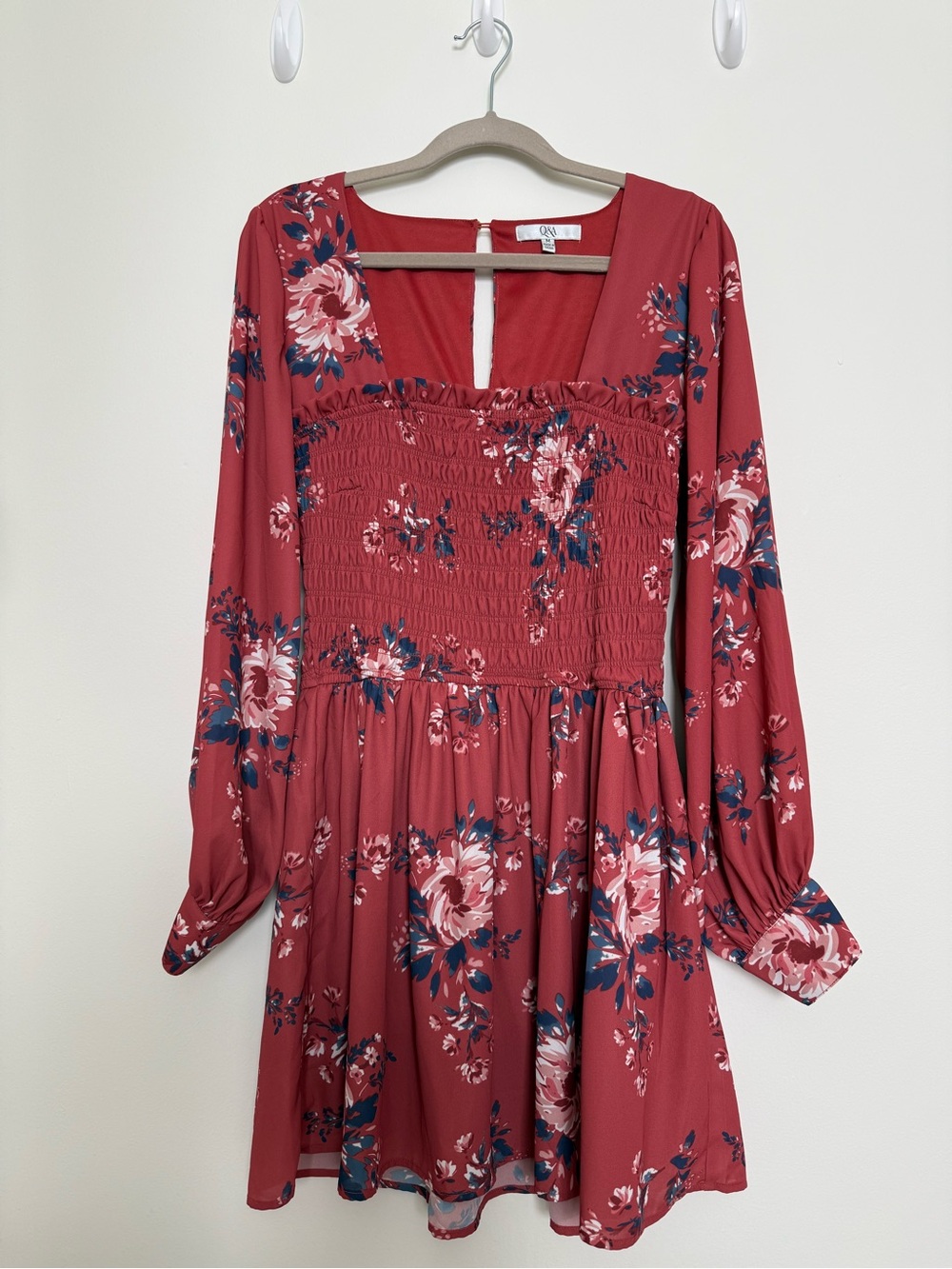Floral Smocked Midi Dress in Rose Red by Q&A